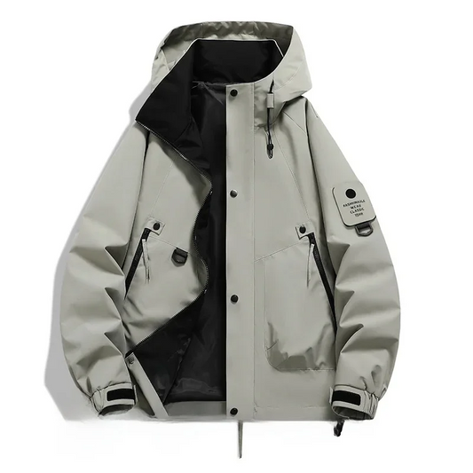 Unisex Windbreaker Jacket – Water Resistant – Multi Pocket – Adjustable Hood and Cuffs