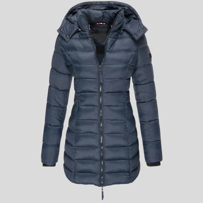 Isabella Hooded Puffer Coat | Quilted Zipper Pockets Coat