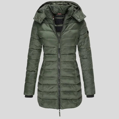 Isabella Hooded Puffer Coat | Quilted Zipper Pockets Coat