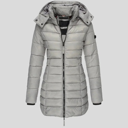 Isabella Hooded Puffer Coat | Quilted Zipper Pockets Coat