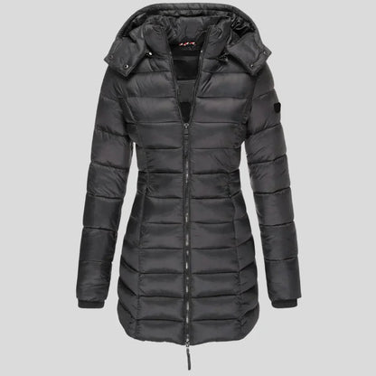 Isabella Hooded Puffer Coat | Quilted Zipper Pockets Coat