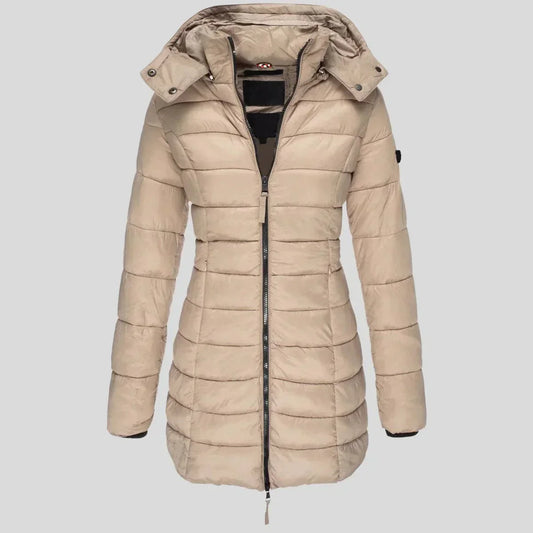 Isabella Hooded Puffer Coat | Quilted Zipper Pockets Coat