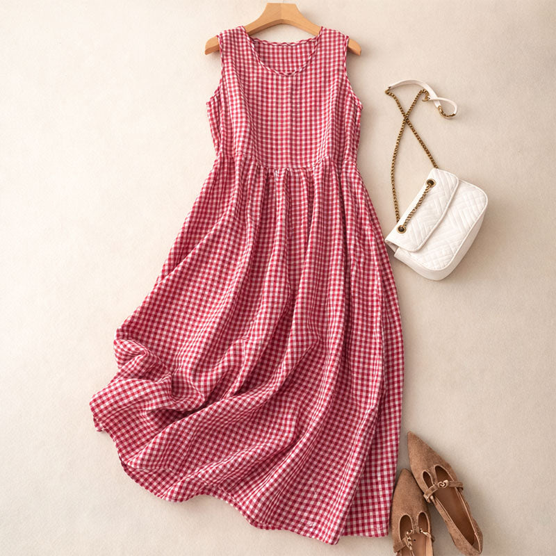 Isabella Relaxed A-Line Midi Dress | Check Scoop Neck Dress