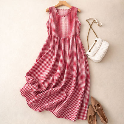 Isabella Relaxed A-Line Midi Dress | Check Scoop Neck Dress