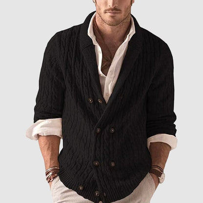 Jack Wool Double-Breasted Shawl Collar Cardigan | Relaxed Fit Cable Knit Cardigan