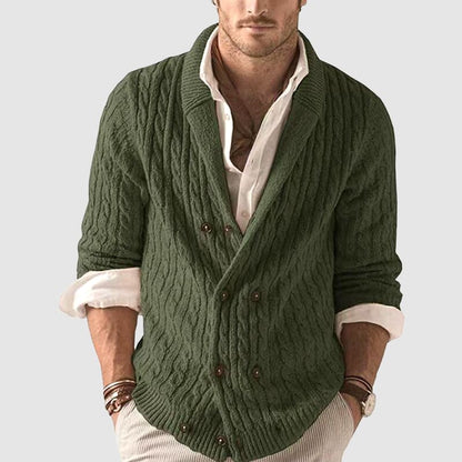Jack Wool Double-Breasted Shawl Collar Cardigan | Relaxed Fit Cable Knit Cardigan