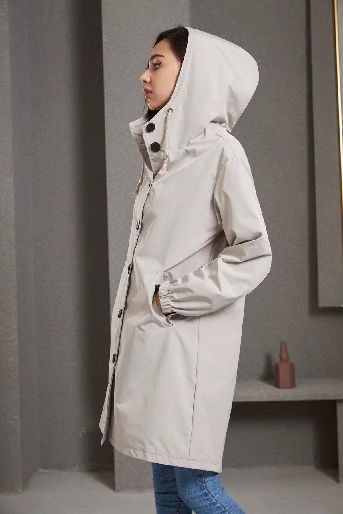 Isabella Hooded Coat | Button Front Drawstring Hood Coat