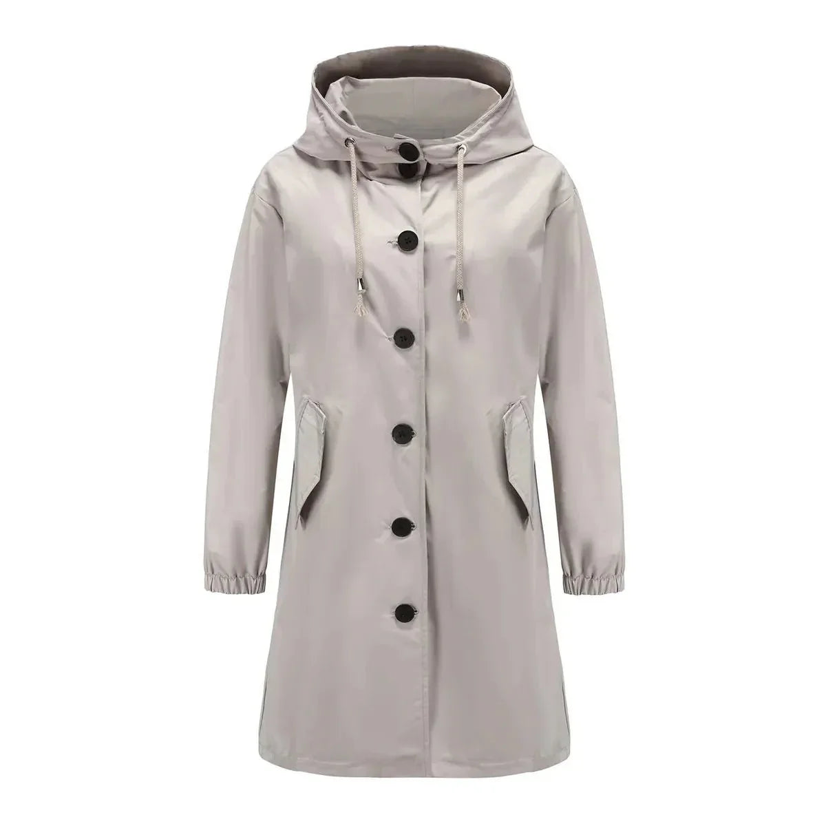 Isabella Hooded Coat | Button Front Drawstring Hood Coat