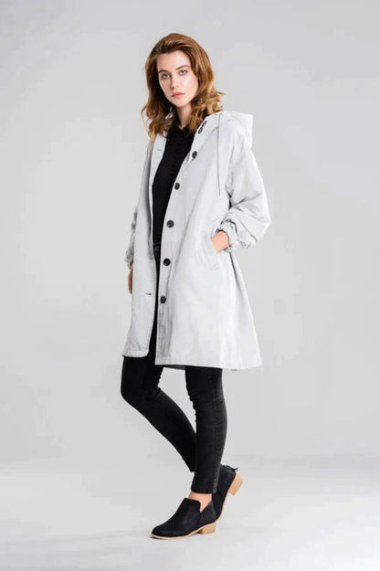 Isla Hooded Coat | Button Front Drawstring Hood Coat