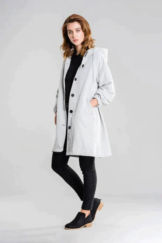 Isla Hooded Coat | Button Front Drawstring Hood Coat