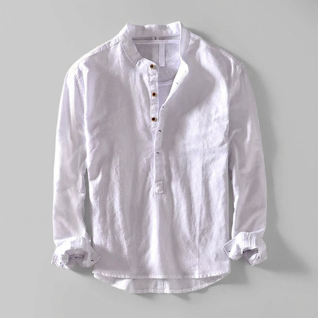 Henry Relaxed Fit Henley Shirt | Stand Collar Button Placket Shirt