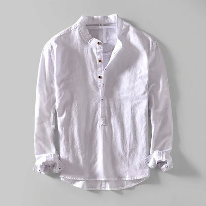 Henry Relaxed Fit Henley Shirt | Stand Collar Button Placket Shirt