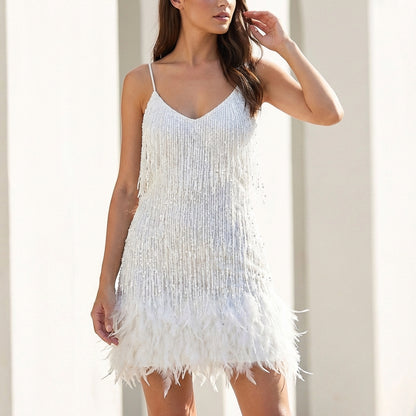 Isla Fringe Mini Straight Fit Dress | V-Neck Sleeveless Dress