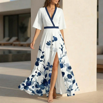 Isabella Floral Split Maxi Dress | Elegant V-Neck Summer Resort Dress