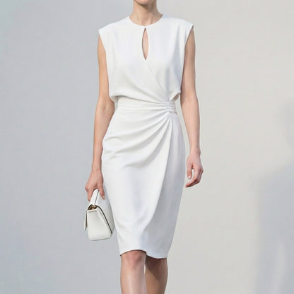 Isla Draped Knee-Length Dress | Ruched Waist Cap Sleeve Dress
