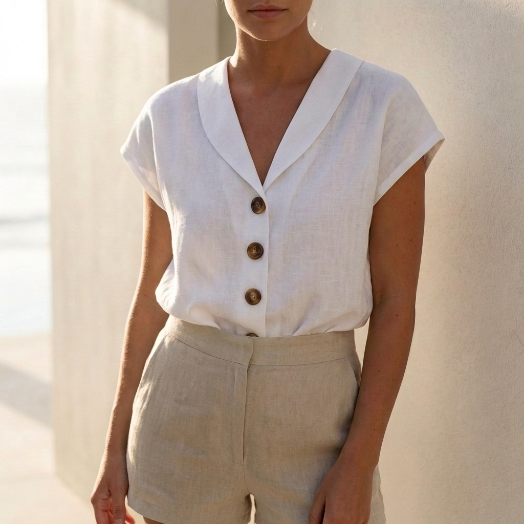 Isla Regular Fit Blouse | Button Front V-Neck Blouse