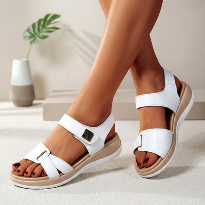 Sienna Orthopedic Open Toe Flat Sandals | Velcro Closure Platform Sole Flat Sandals