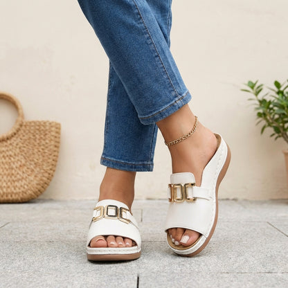 Sienna Orthopedic Slide Sandals | Open Toe Buckle Detail Sandals
