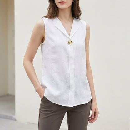 Isla Relaxed Fit Sleeveless Blouse | Collared Button Front Blouse