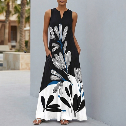 Isla Sleeveless Maxi Dress | Floral Print Pockets Dress