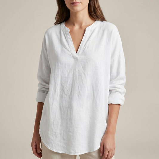 Alice Relaxed Fit Shirt | V-Neck Long Sleeve Tunic Shirt