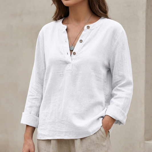 Isla Relaxed Fit Henley Shirt | Solid Button Placket Henley Shirt