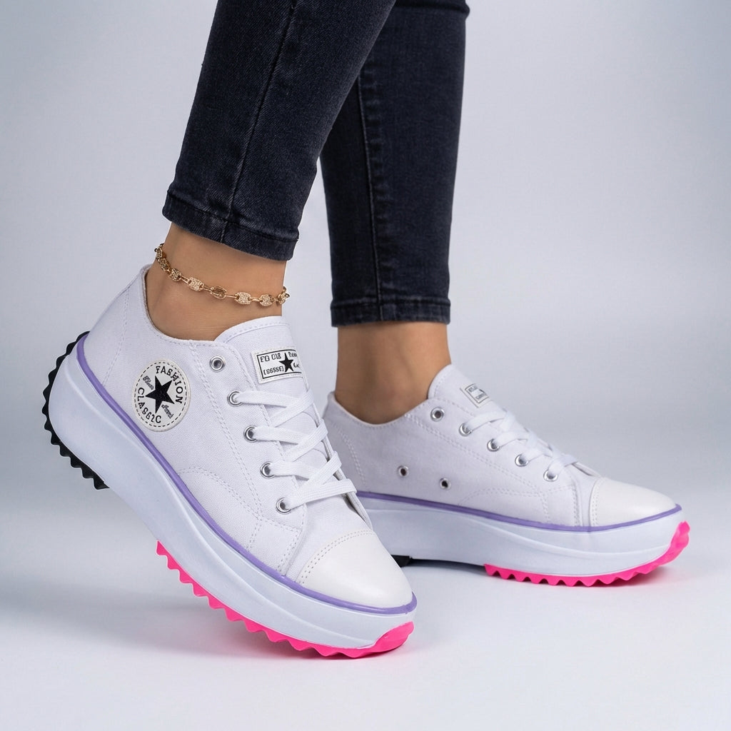 Freya Orthopedic Low-Top Platform Sneakers | Lace-Up Contrast Toe Cap Sneakers