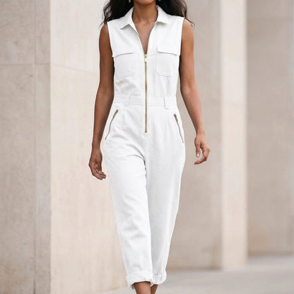 Isla Collared Sleeveless Jumpsuit | Solid Relaxed Fit Jumpsuit