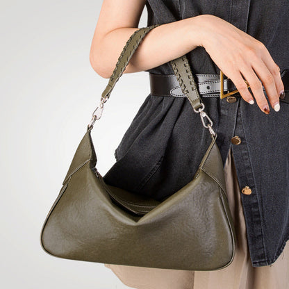 Sophia Hobo Silhouette Short-Handle Shoulder Bag | Braided Strap Silver-Tone Short-Handle Shoulder Bag