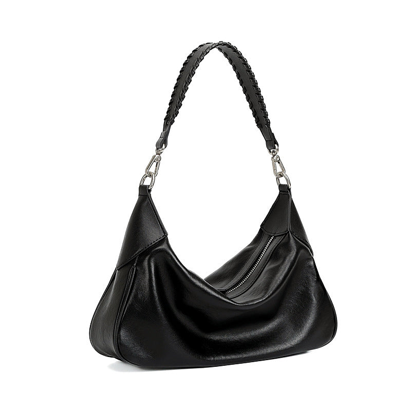 Sophia Hobo Silhouette Short-Handle Shoulder Bag | Braided Strap Silver-Tone Short-Handle Shoulder Bag