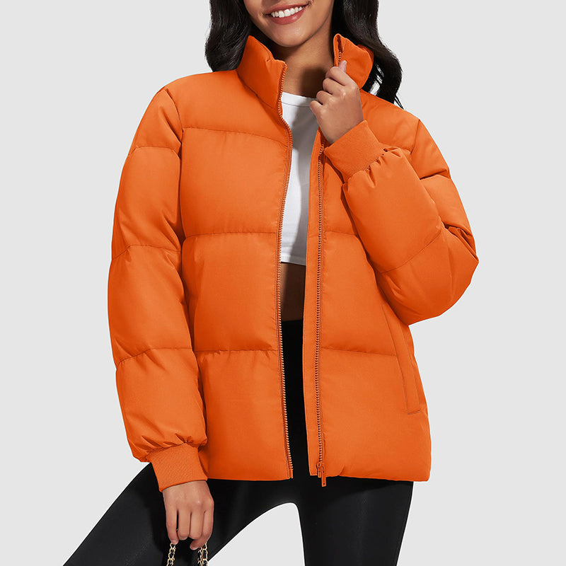 Harper Hip-Length Quilted Puffer Jacket | Stand Collar Ribbed Cuffs Jacket
