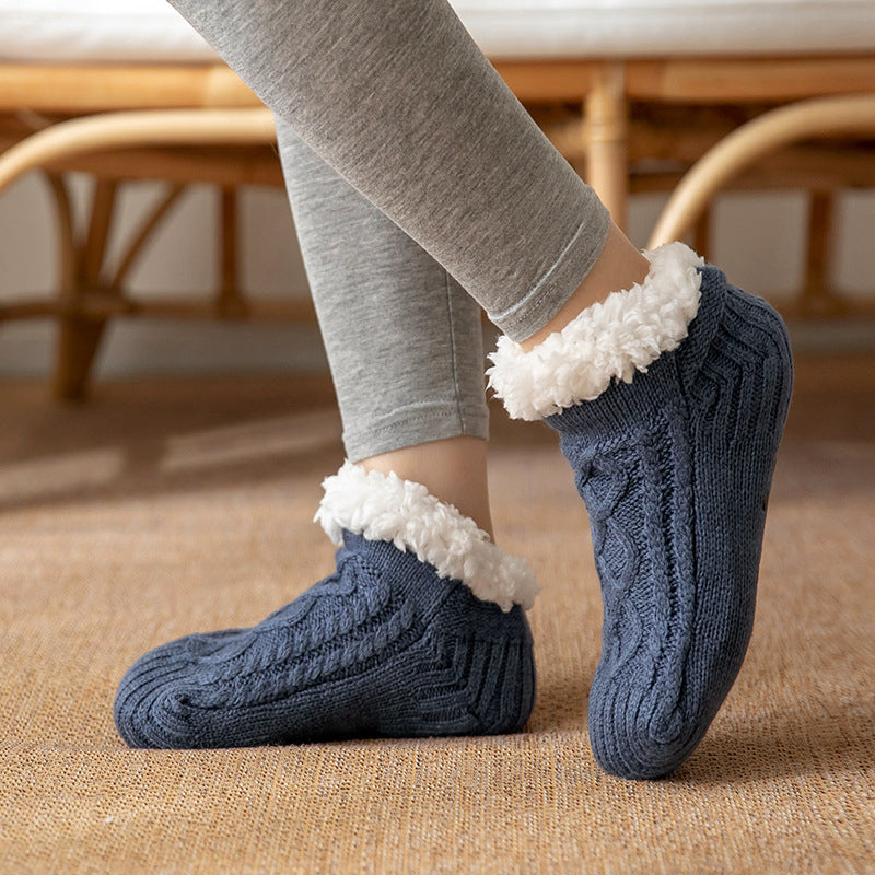 Isla Fitted Slipper Socks | Cable Knit Fur Trim Ankle-Length Slipper Socks