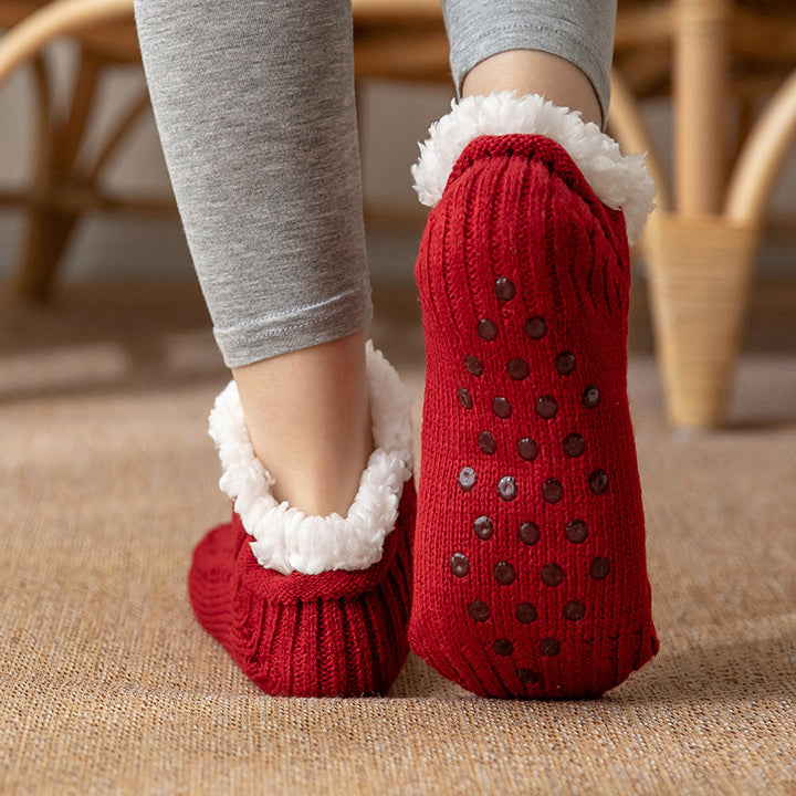 Isla Fitted Slipper Socks | Cable Knit Fur Trim Ankle-Length Slipper Socks
