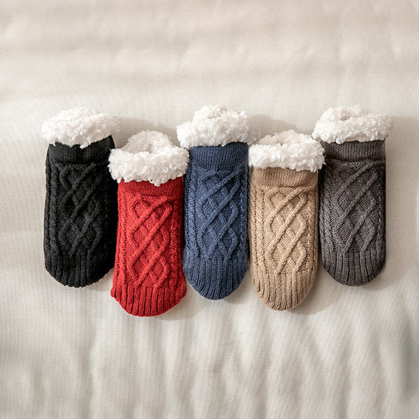 Isla Fitted Slipper Socks | Cable Knit Fur Trim Ankle-Length Slipper Socks