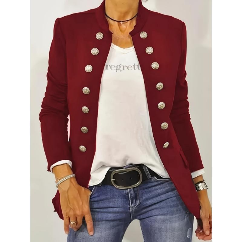 Women’s Blazer – Slim Tailored Fit – Wool Look – Double-Breasted – Stand Collar