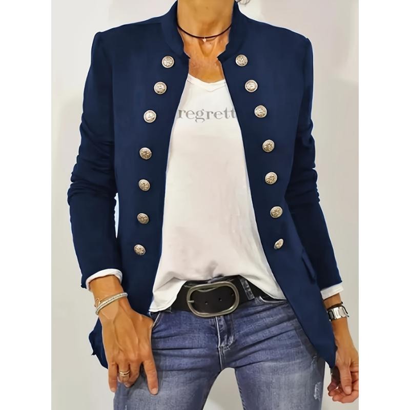 Women’s Blazer – Slim Tailored Fit – Wool Look – Double-Breasted – Stand Collar