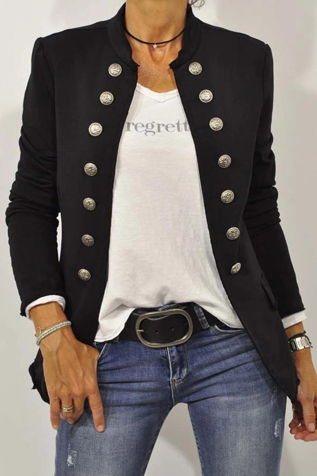 Women’s Blazer – Slim Tailored Fit – Wool Look – Double-Breasted – Stand Collar