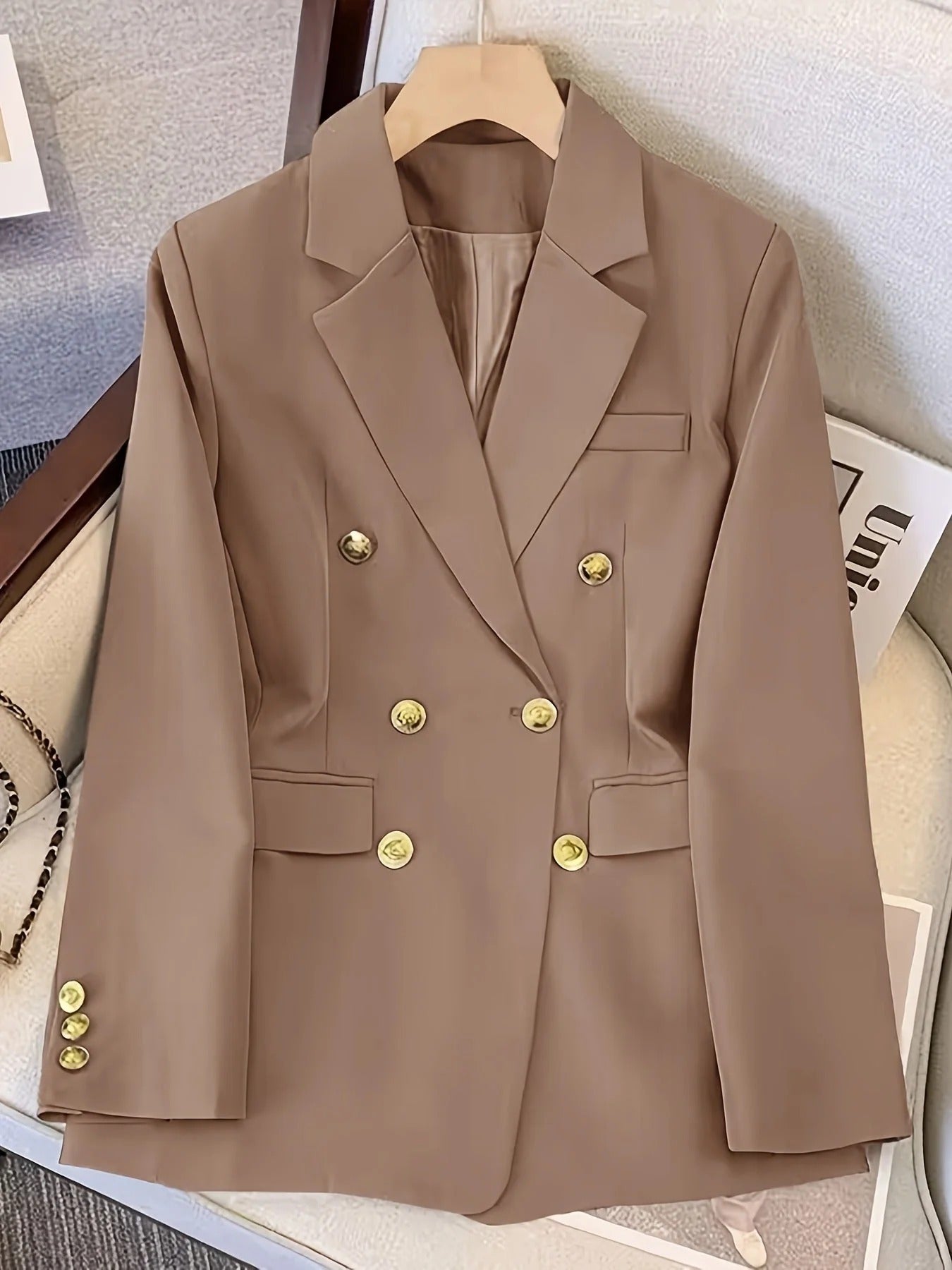 Women’s Blazer – Tailored Fit – Double-Breasted – Gold Buttons – Formal Office Wear