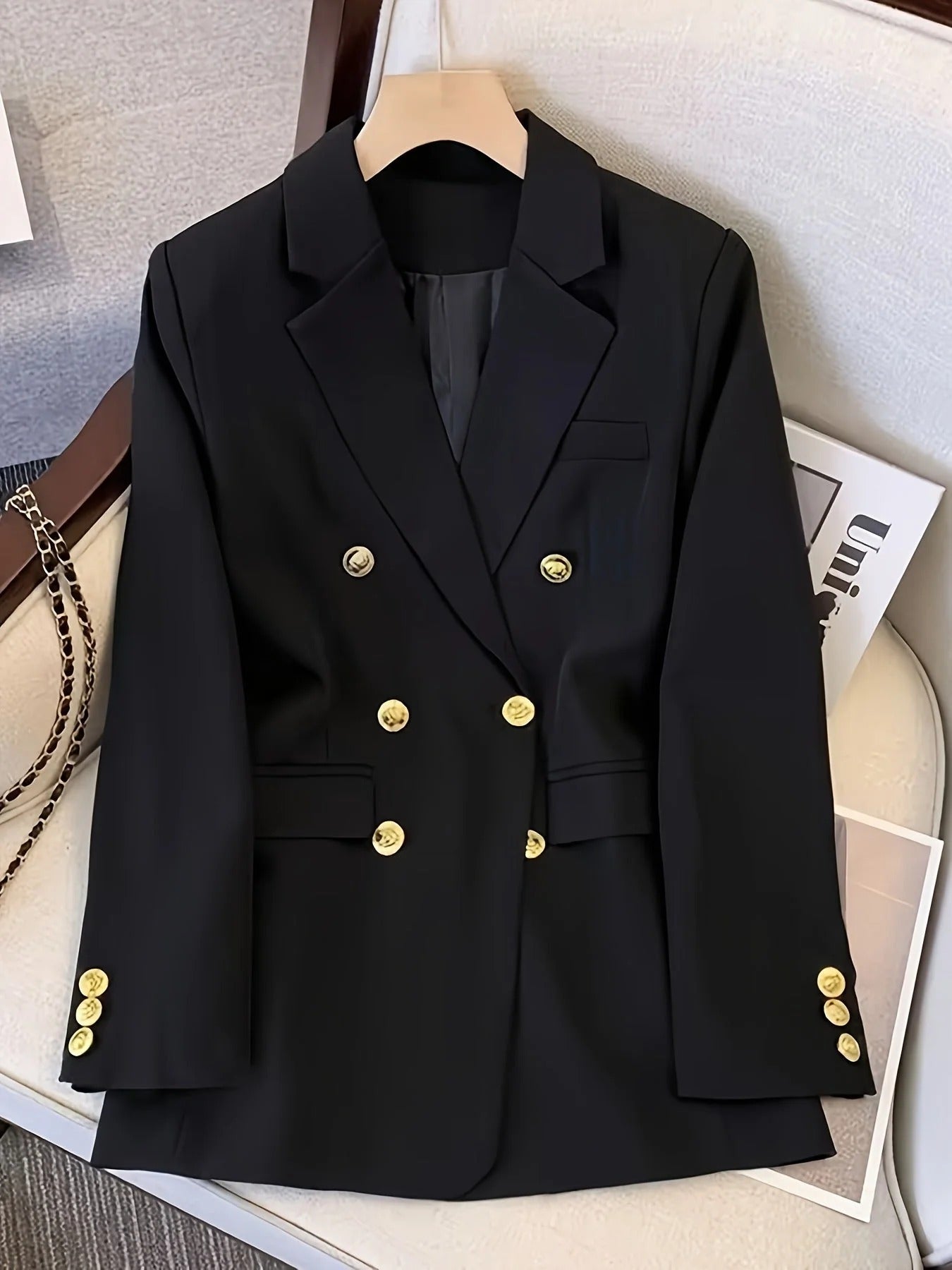 Women’s Blazer – Tailored Fit – Double-Breasted – Gold Buttons – Formal Office Wear