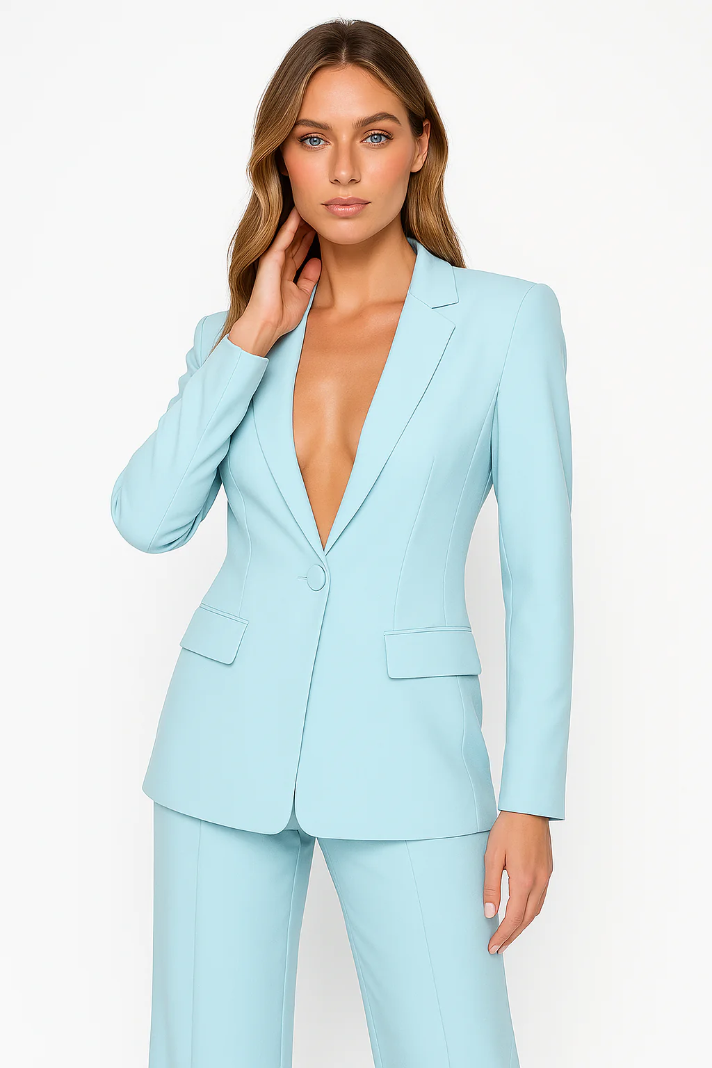 Women’s Blazer – Tailored Fit – Single Button – Shoulder Pads – Wool Blend