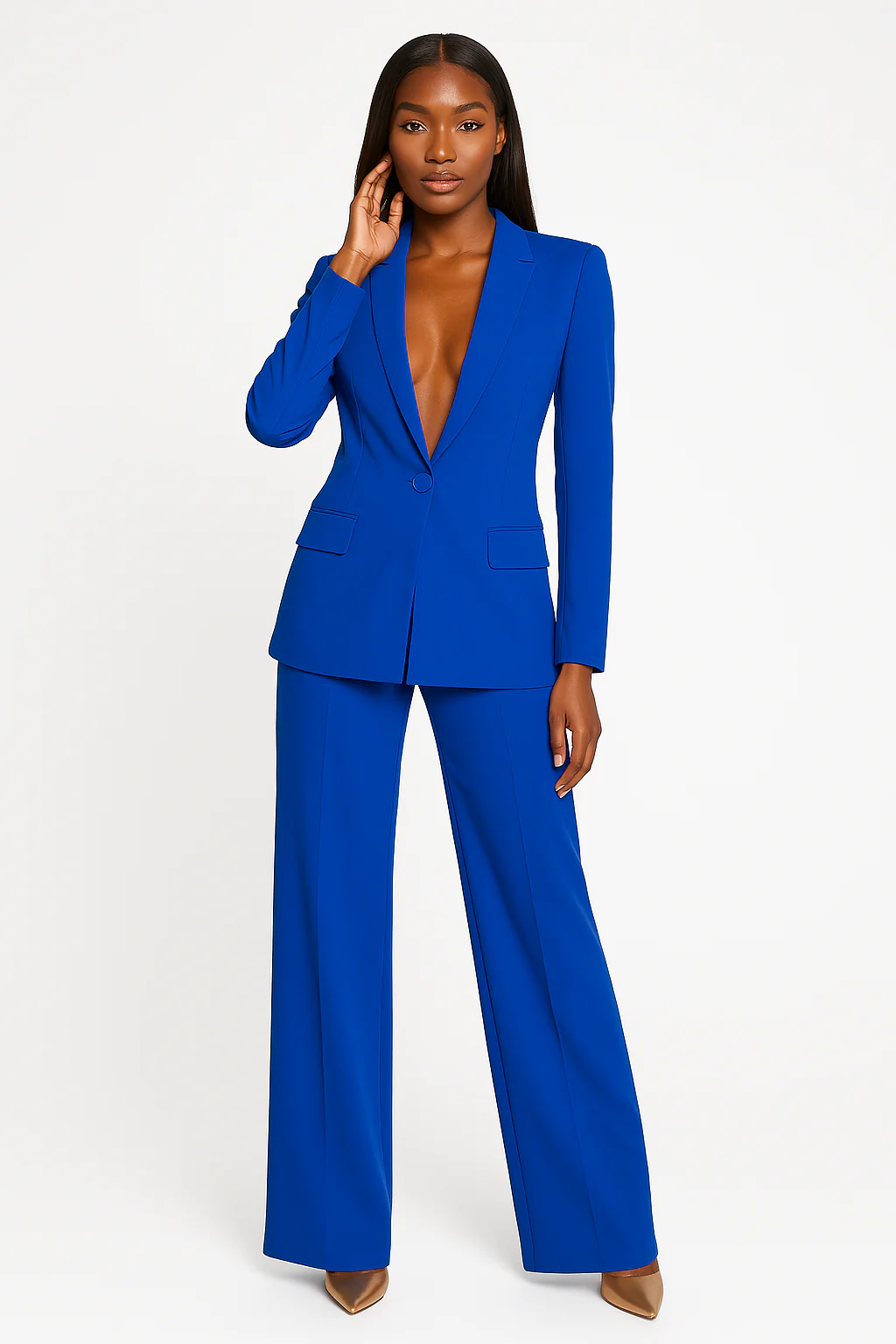 Women’s Blazer – Tailored Fit – Single Button – Shoulder Pads – Wool Blend