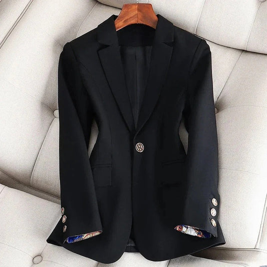 Women’s Blazer – Tailored Formal Fit – Notched Lapel – Single Button – Flap Pockets