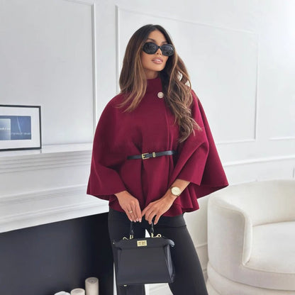 Women’s Cape – Wool Blend – High Collar – Belted Waist – Elegant Fit