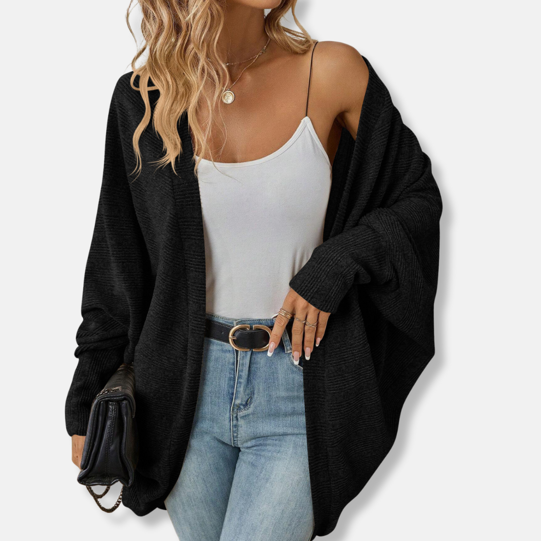 Women’s Cardigan – Oversized Fit – Knit Texture – Open Front – Batwing Sleeves