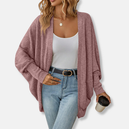 Women’s Cardigan – Oversized Fit – Knit Texture – Open Front – Batwing Sleeves