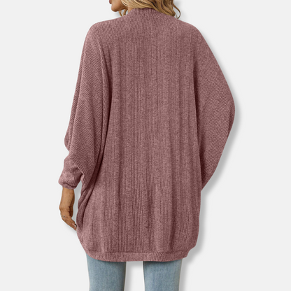 Women’s Cardigan – Oversized Fit – Knit Texture – Open Front – Batwing Sleeves
