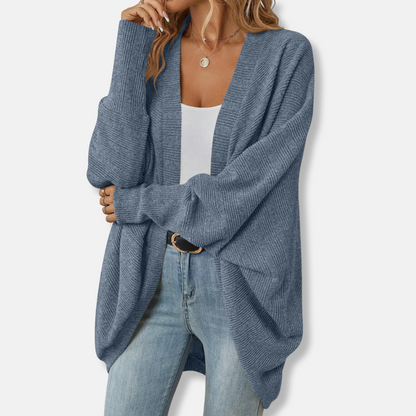 Women’s Cardigan – Oversized Fit – Knit Texture – Open Front – Batwing Sleeves
