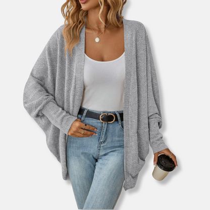 Women’s Cardigan – Oversized Fit – Knit Texture – Open Front – Batwing Sleeves