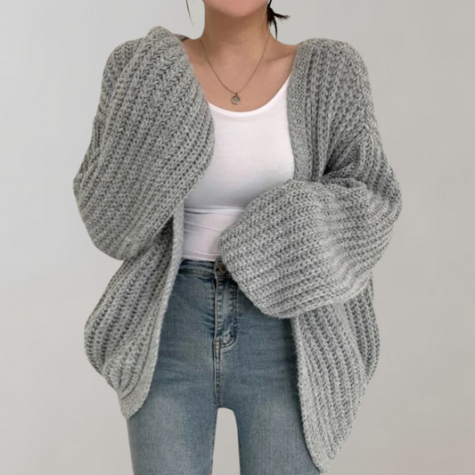 Women’s Cardigan Sweater - Oversized Relaxed Fit - Chunky Ribbed Knit - Balloon Sleeve Design