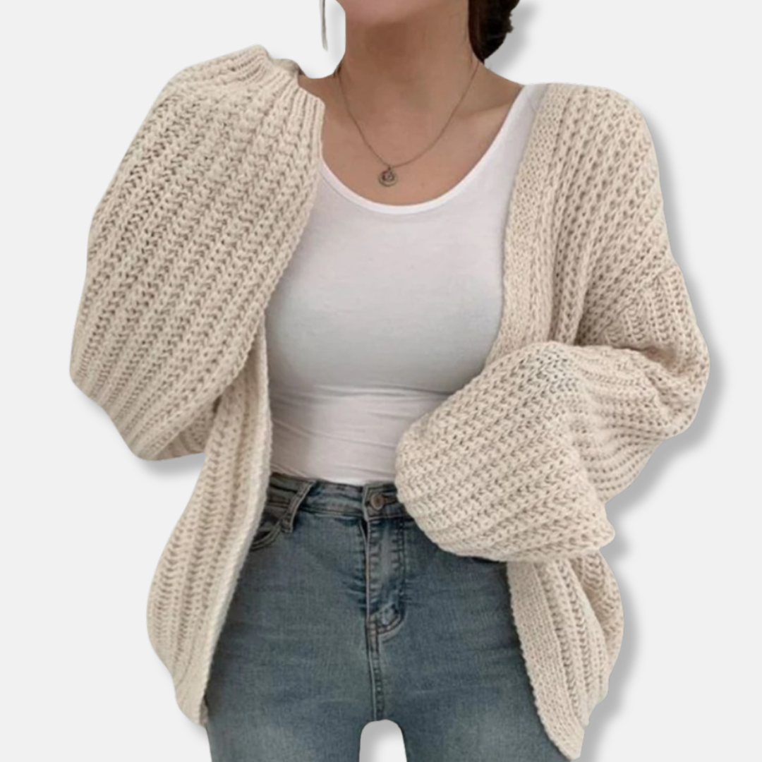 Women’s Cardigan Sweater – Oversized Relaxed Fit – Chunky Ribbed Knit – Balloon Sleeves